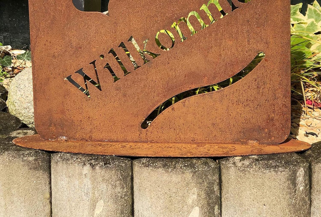 Edelrost Herz - Willkommen - Schild Gartenstecker Metall Gartenfigur, Metall Figur Gartendekoration