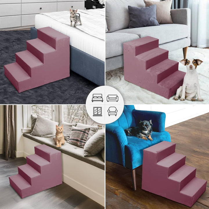 Mg Design Hundetreppe 4 Stufen in Violett – Stabiler Holzrahmen, gelenkschonend, leicht &amp; mobil, für