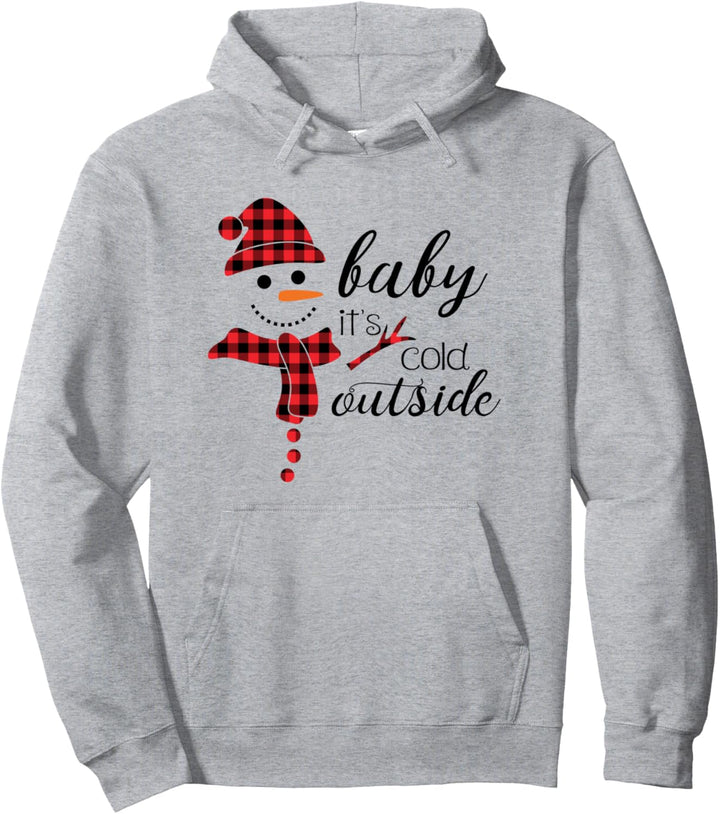 Baby It's Cold Outside Cute Christmas Snowman Buffalo Plaid Pullover Hoodie