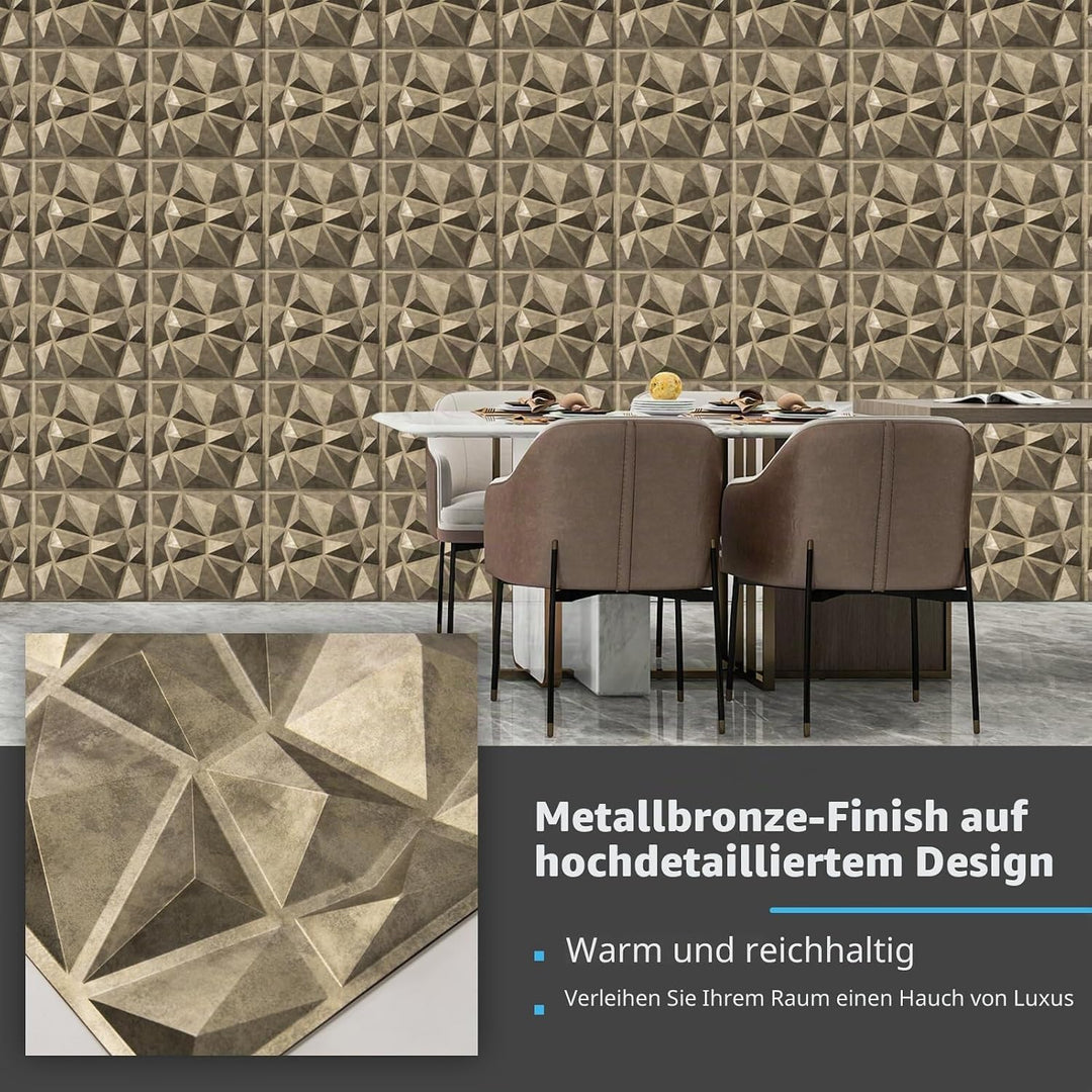 Art3d 3D-Wandpaneele Diamant 33 Stück Hochsteifes PVC 30 x 30 cm Nicht Verformbar Recycelbar Wasserf