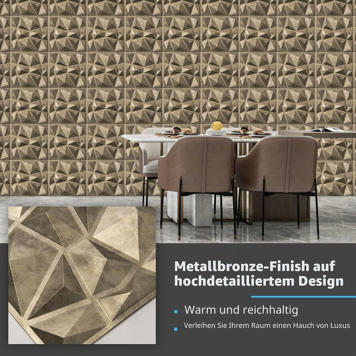 Art3d 3D-Wandpaneele Diamant 33 Stück Hochsteifes PVC 30 x 30 cm Nicht Verformbar Recycelbar Wasserf