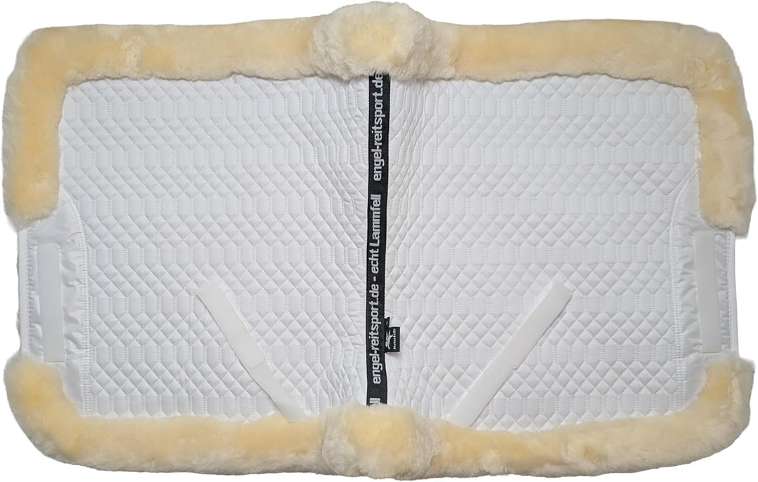 Engel Reitsport Lammfell Schabracke Fully Lined mit Fellkranz SCHABRA3-D-WEI-MED Stoff Weiss Fell me