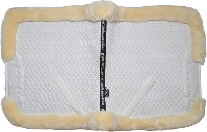 Engel Reitsport Lammfell Schabracke Fully Lined mit Fellkranz SCHABRA3-D-WEI-MED Stoff Weiss Fell me