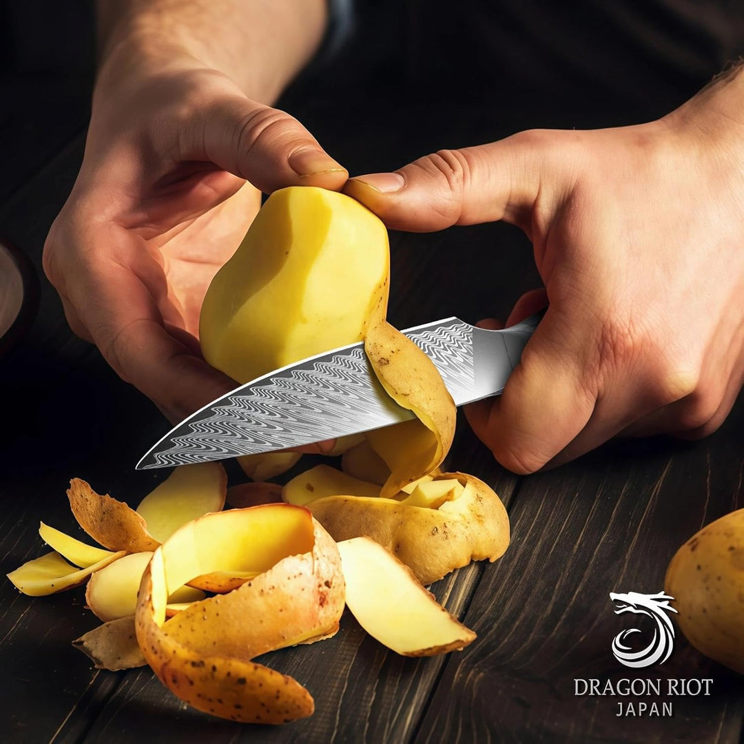 DRAGON RIOT Japanisches Universalmesser Küche - Obstmesser mit Scheide, Scharfes Gemüsemesser für vi