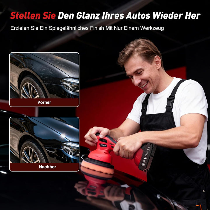2025 Poliermaschine Auto Akku, 2x4000mAh Batterie (Bis zu 6000 U/min) Poliermaschine Auto, 6'' Autop