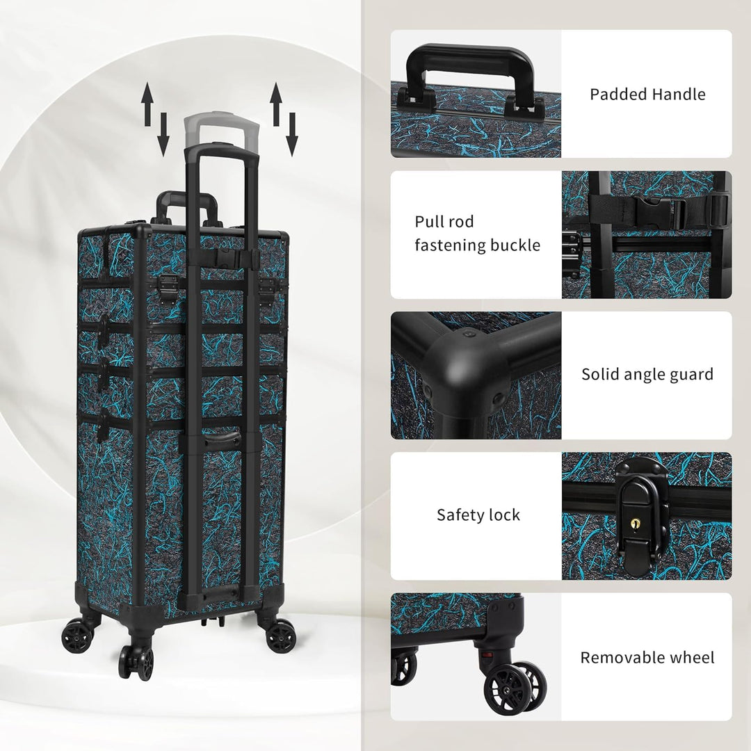 Arous 5-in-1-Kosmetik-Trolley mit Rollen, für Reisen, abschliessbar, mit Rädern, für Friseure, Künst