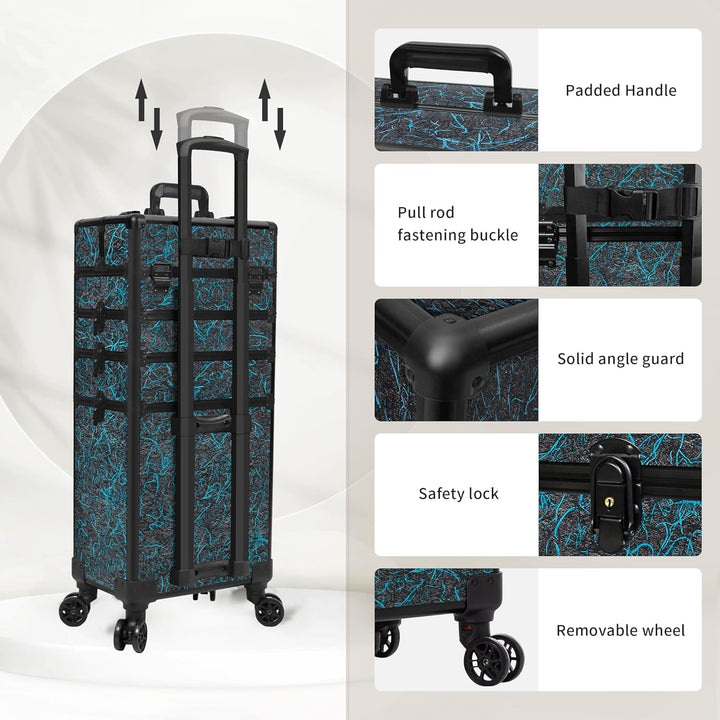 Arous 5-in-1-Kosmetik-Trolley mit Rollen, für Reisen, abschliessbar, mit Rädern, für Friseure, Künst