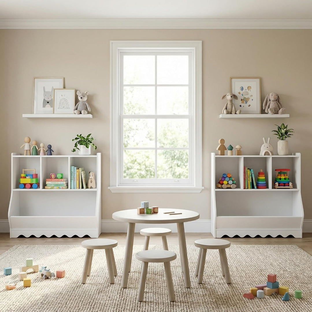 Kinder Bücherregal &amp; Spielzeugregal – Freistehendes Kinderregal aus Holz mit 4 Fächern, Spielzeugauf