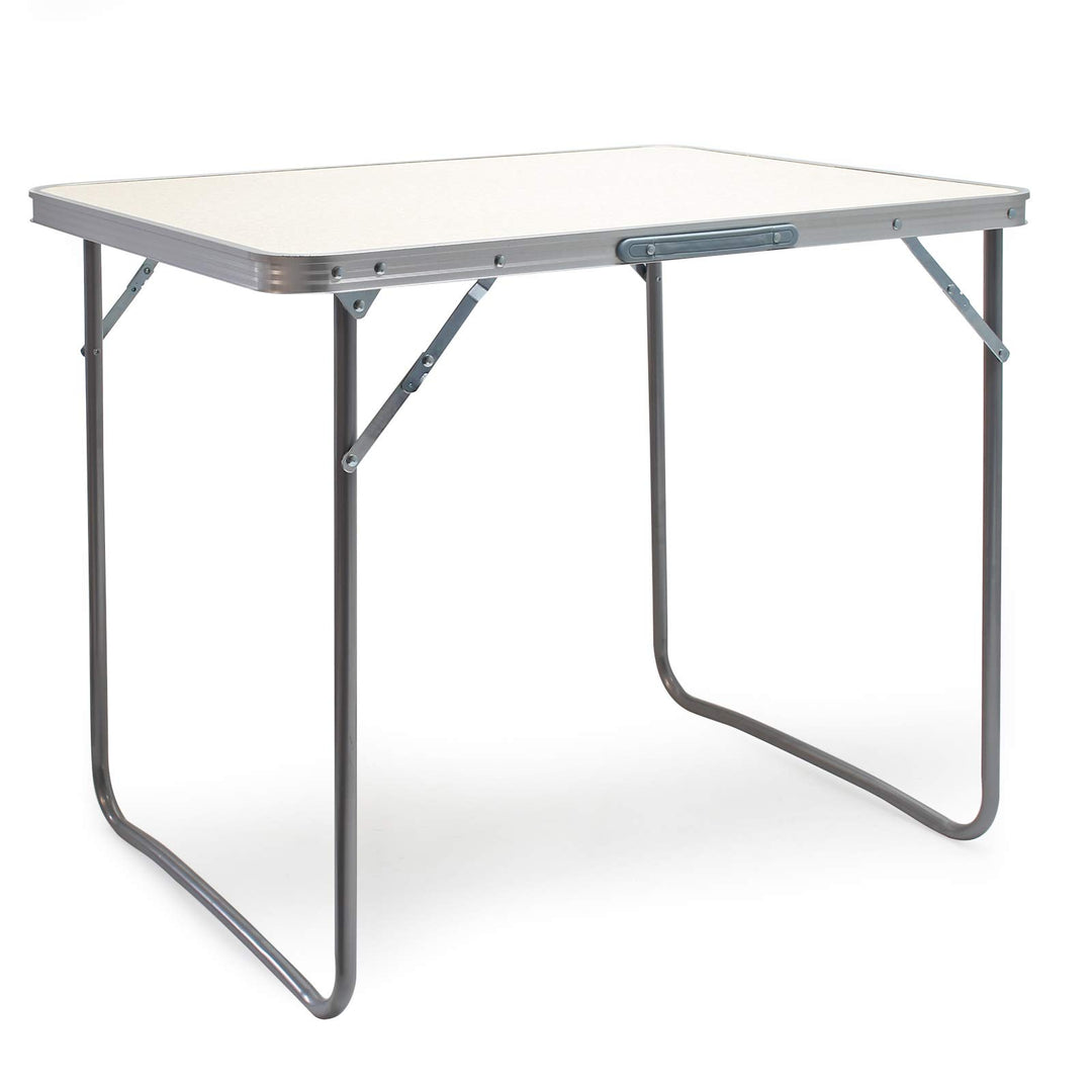 Wiltec Campingtisch klappbar 80x60cm mit weisser Tischplatte aus MDF und Aluminium Rahmen Klapptisch