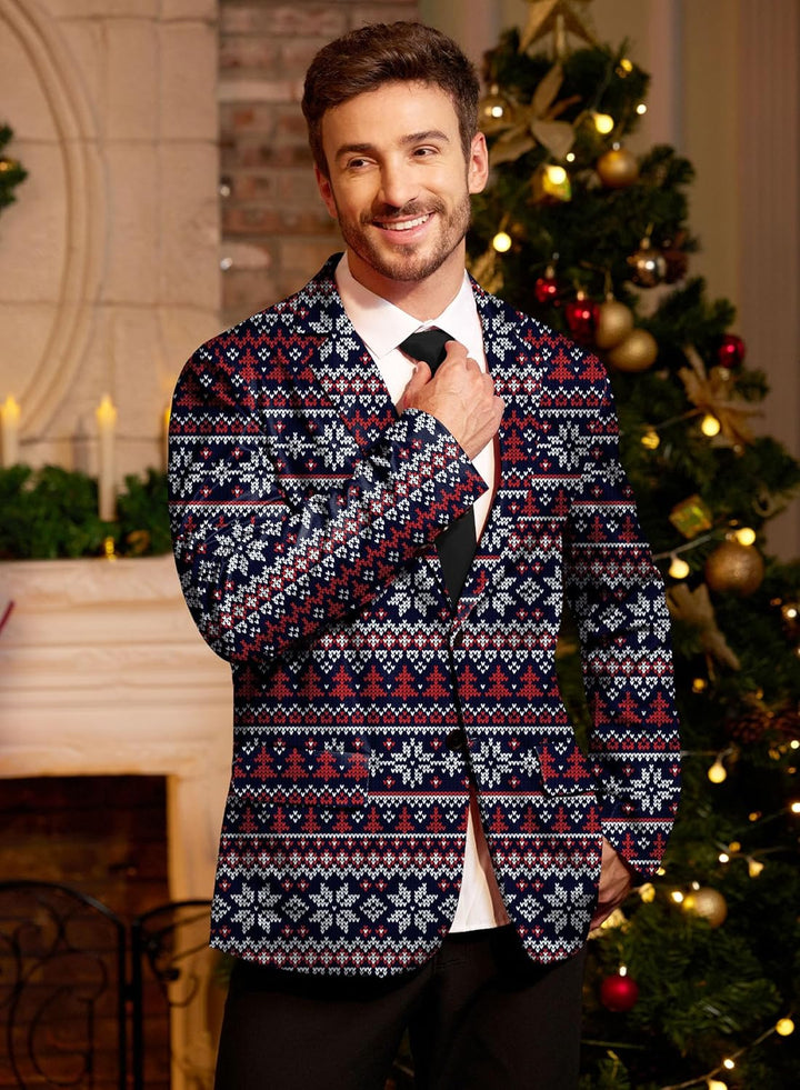 BesserBay Herren Weihnachtsblazer Bedruckte Langarm Anzugjacke Xmas Kostüm Blazer Slim Fit Blazer Fr