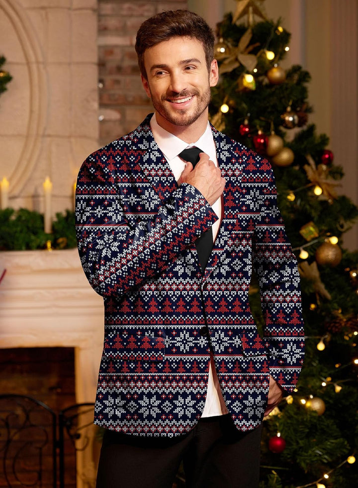 BesserBay Herren Weihnachtsblazer Bedruckte Langarm Anzugjacke Xmas Kostüm Blazer Slim Fit Blazer Fr