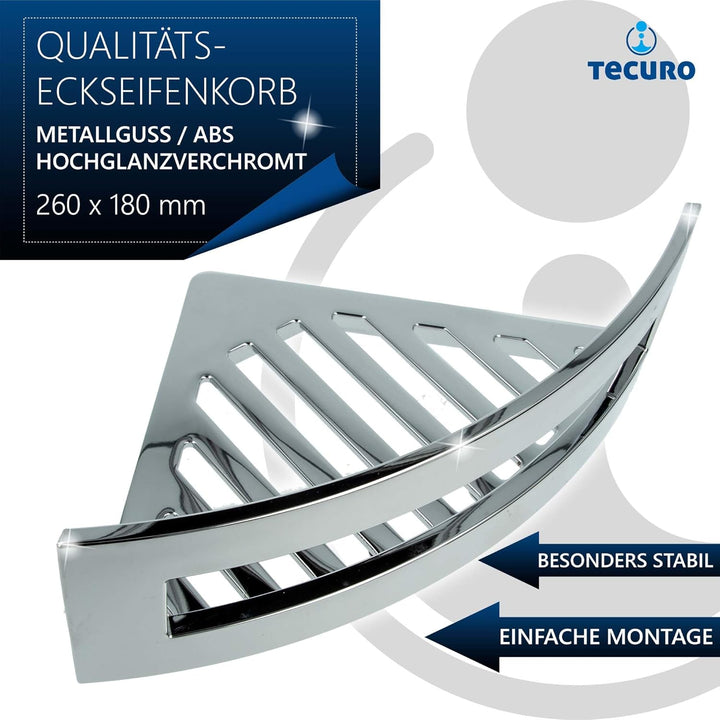 tecuro Design Eck-Seifenkorb Schwammkorb 260 x 180 x 70 mm, hochglanzverchromt