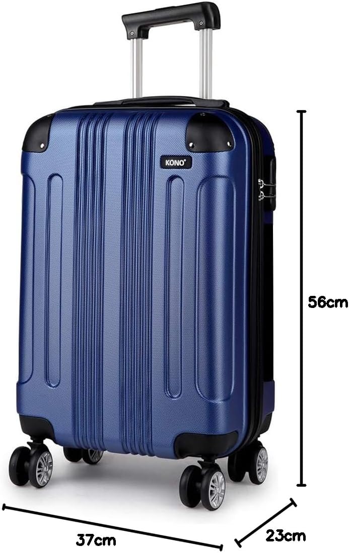 KONO Trolley Handgepäck Koffer 55x35x20cm Rollkoffer Reisekoffer mit 4 Rollen und Schloss (Navy Blau