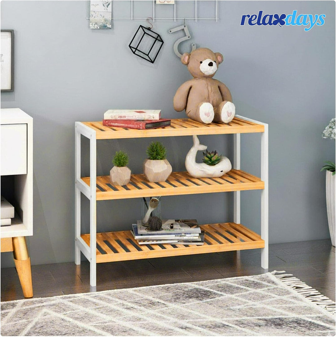 Relaxdays Schuhregal, HxBxT: 55 x 70 x 26 cm, Bambus, 3 Ebenen, 9 Paar Schuhe, Schuhständer Gitterab