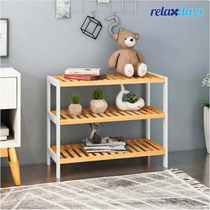 Relaxdays Schuhregal, HxBxT: 55 x 70 x 26 cm, Bambus, 3 Ebenen, 9 Paar Schuhe, Schuhständer Gitterab