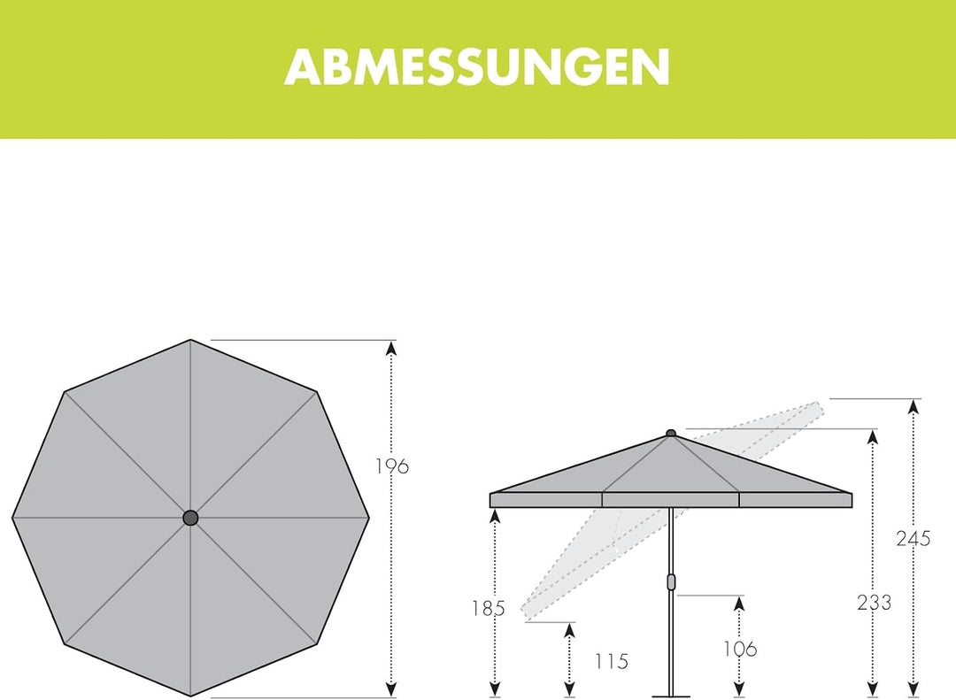 derby Sonnenschirm 200 in Apfelgrün I Runder Sonnenschirm für Strand sowie Balkon &amp; Terrasse I Schir