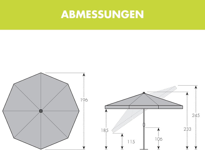 derby Sonnenschirm 200 in Apfelgrün I Runder Sonnenschirm für Strand sowie Balkon &amp; Terrasse I Schir