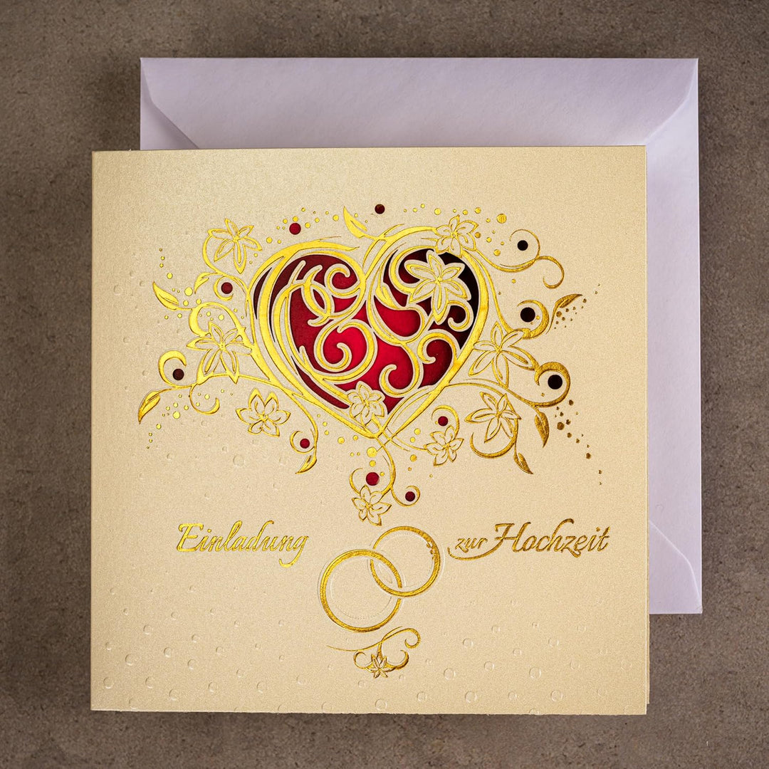Art Nuvo Hochzeitseinladungen - 20 St. 135x135mm, Mit Bedruckbaren Einlagen Und Um-Schlägen Für Hoch