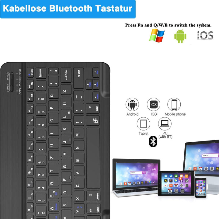Kabellose Bluetooth Tastatur & Maus, Ultraflache drahtlose Tastatur (Deutsches QWERTZ-Layout) mit Ma