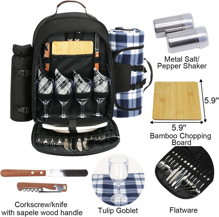 Sunflora Picknickrucksack für 4 Personen mit Decke Picknickkorb Set für 2 Personen mit isolierter Kü