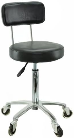 Premium Rollhocker mit Lehne höhenverstellbar von 55 bis 75 cm - Rundsitz - Drehhocker Arbeitshocker