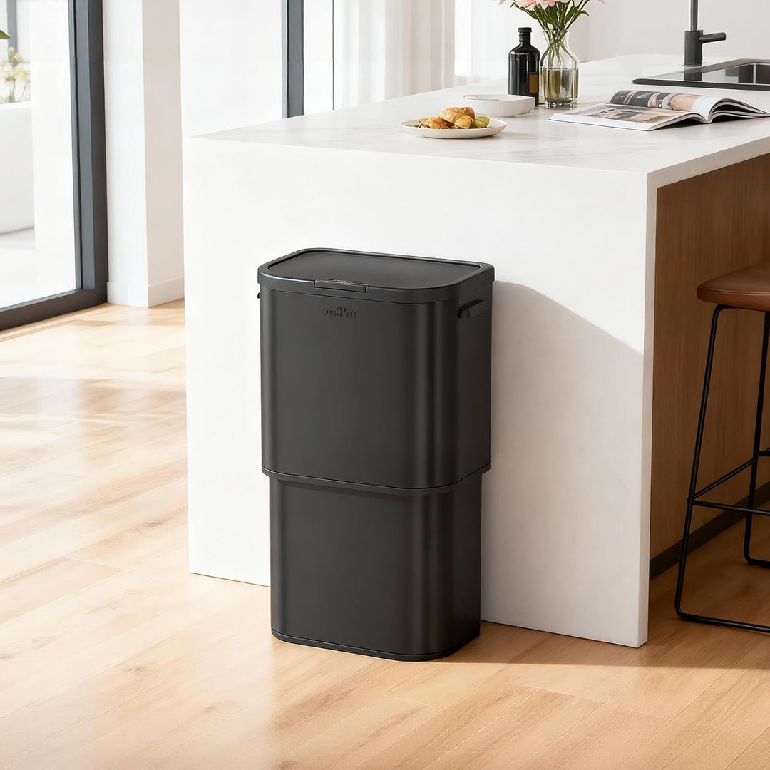 mVm Mülleimer Küche,70 Liter Mülltrennsystem,Mülleimer mit deckel,Gross,Edelstahl Drückmülleimer für