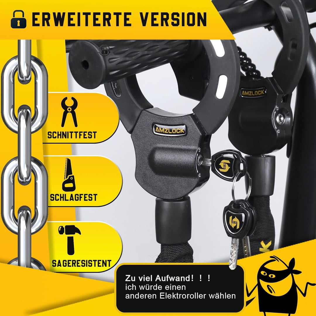 E Scooter Schloss, 8 mm Dicke Kettenschloss für E Scooter, Handschellenschloss mit Tasche für Roller
