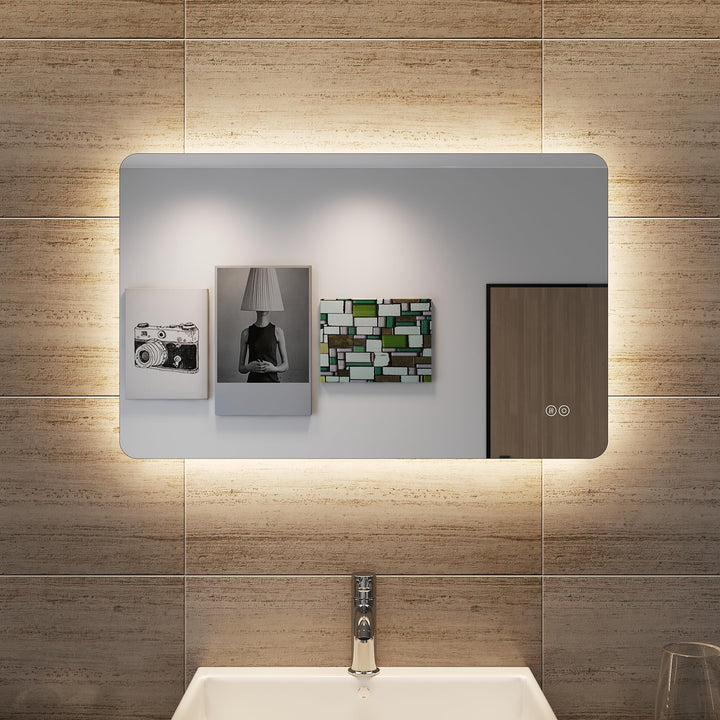 SONNI Badspiegel Lichtspiegel LED Spiegel Wandspiegel mit Touch-Schalter 80 x 50cm Kaltweiss/Neutral