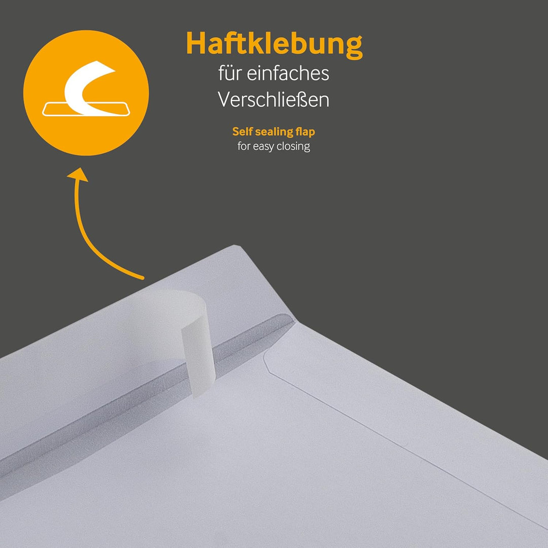 500 Stück, Versandtaschen, DIN C5, Haftklebung mit Abziehstreifen, Gerade Klappe, 90 g/qm Offset, Oh