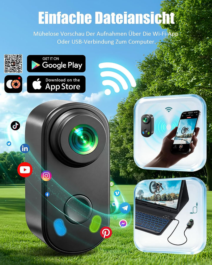 2K Mini Action Cam, Body Cam, Mini Vlog Kamera Dunkelschwarz, Dunkelschwarz