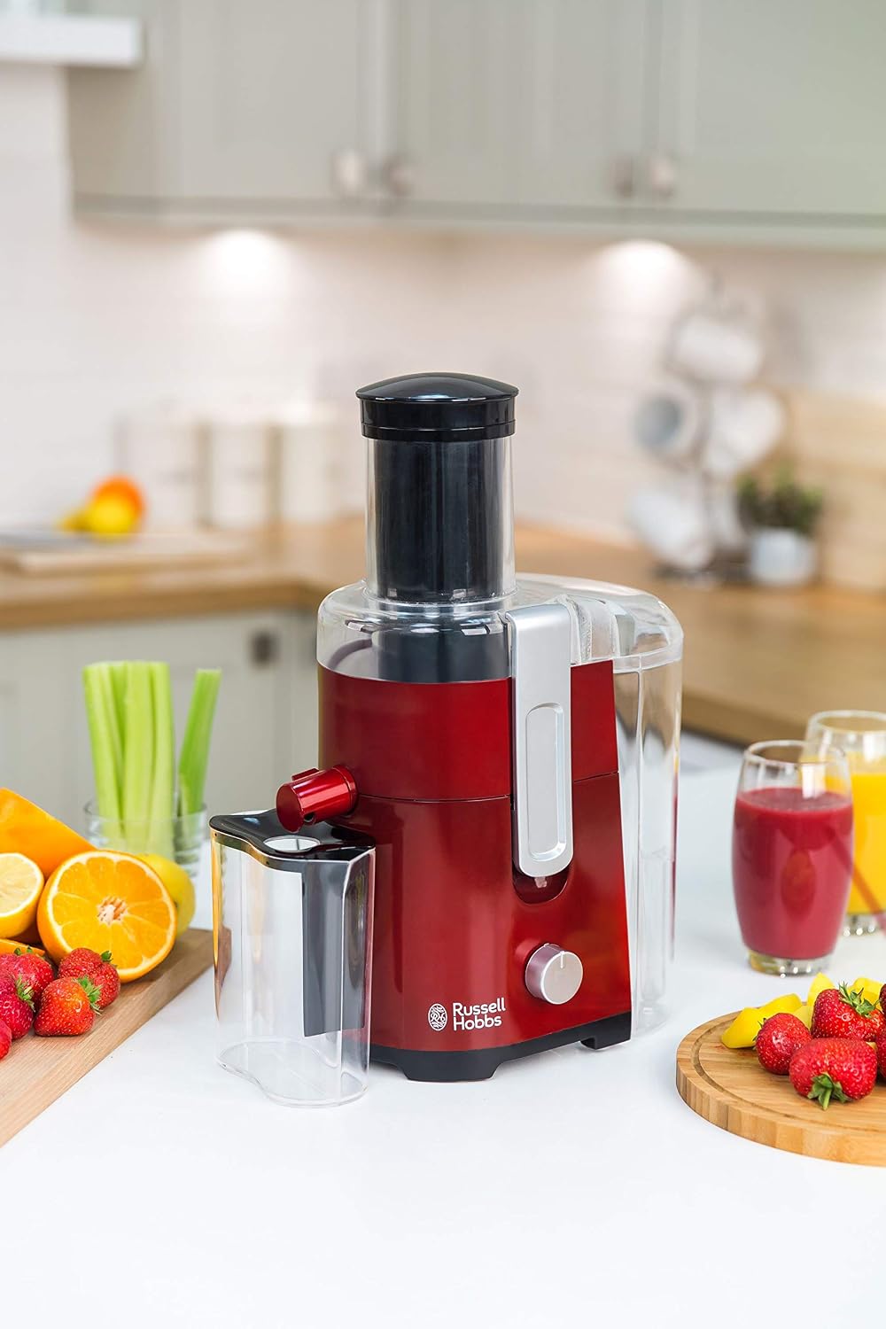 Russell Hobbs Entsafter [Gemüse und Obst] Desire Rot (XL Einfüllöffnung f. ganzes Obst &amp; Gemüse, 2 G