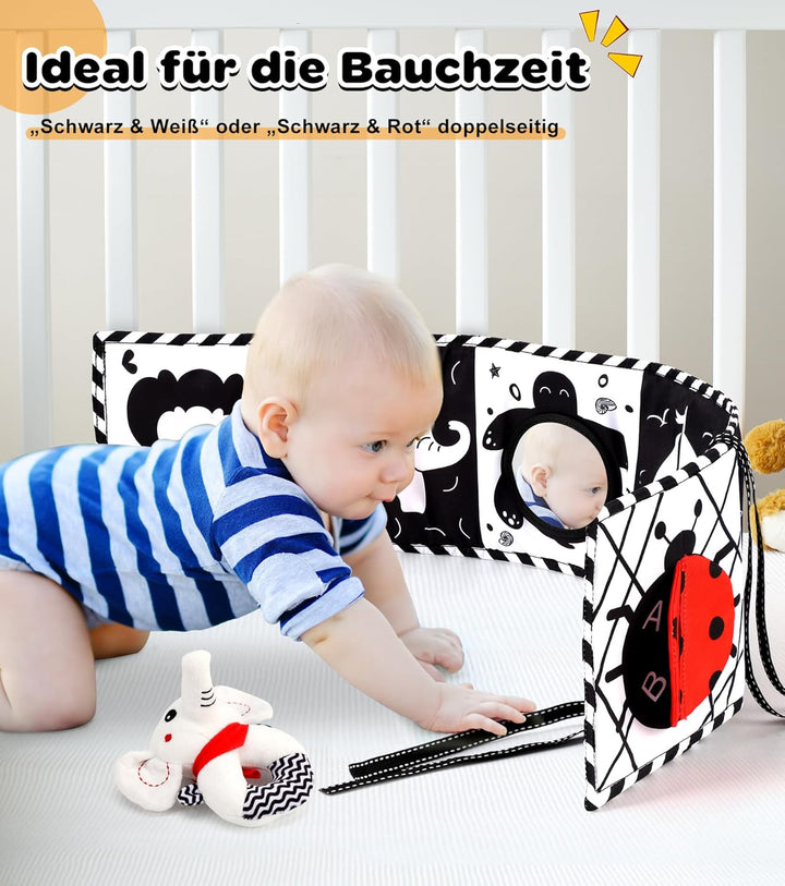 Kontrastbuch Baby, 31 PCS Schwarz Weiss Spielzeug Baby 0 3 6 12 Monate Neugeborenen Spielzeug, Schwa