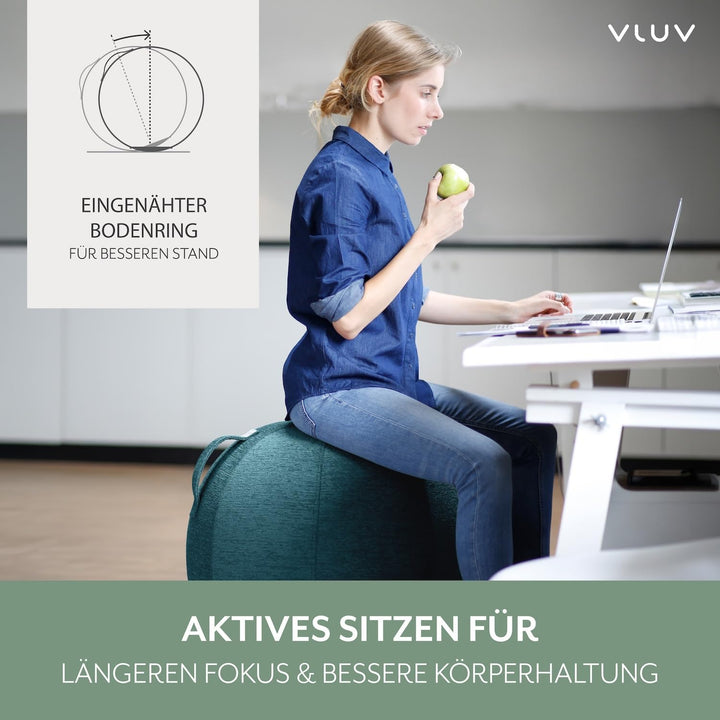 VLUV® BOL STOV Sitzball Büro Ergonomisch [Atmungsaktiv mit Tragegriff und Wegrollschutz] Waschbarer