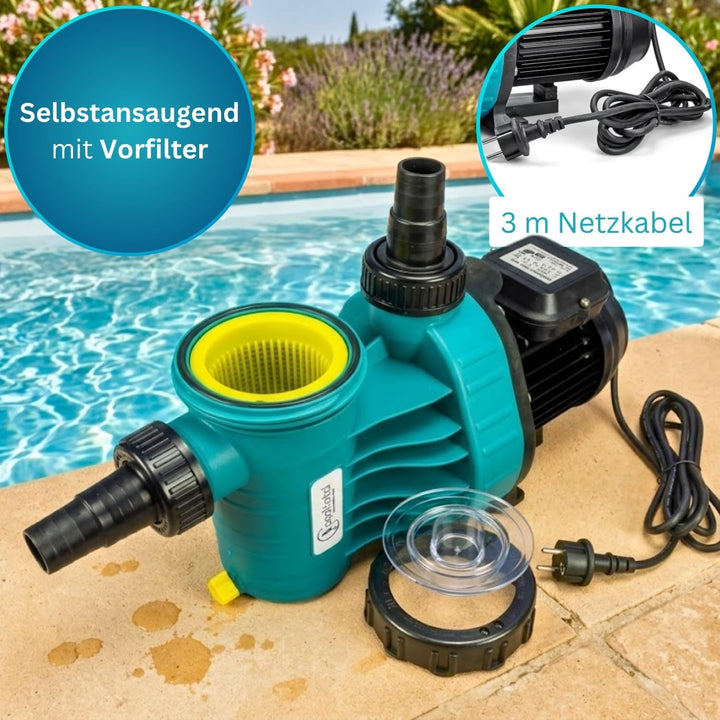Leistungsstarke 11 m³/h Aqua Plus TIMER Filterpumpe - Für Becken bis 50.000 l Wasserinhalt - Premium