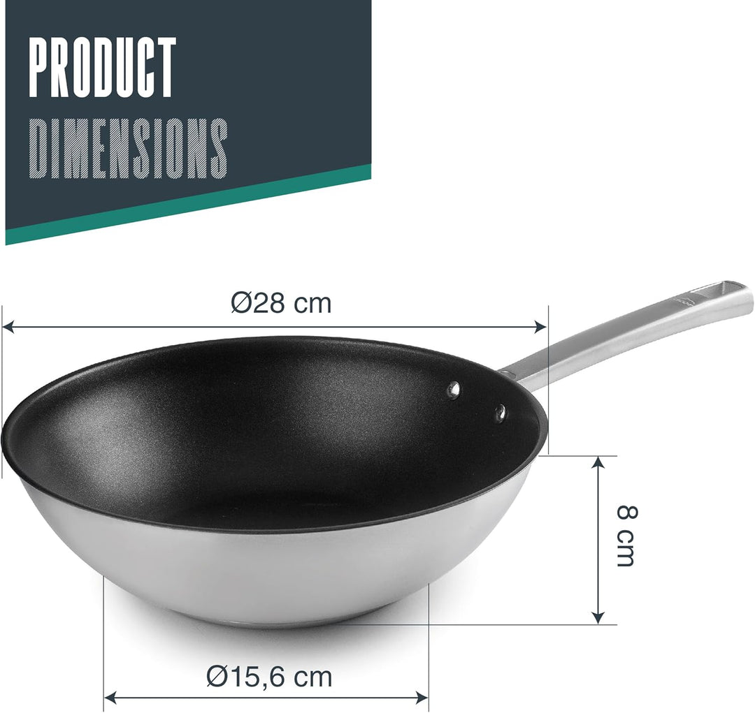 LACOR - 45728 - Wok Foodie, Edelstahl 18/10, antihaftbeschichtet, mit Titan, PFOA-frei, ergonomische