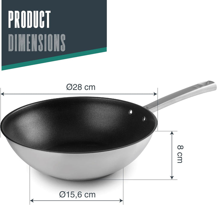 LACOR - 45728 - Wok Foodie, Edelstahl 18/10, antihaftbeschichtet, mit Titan, PFOA-frei, ergonomische