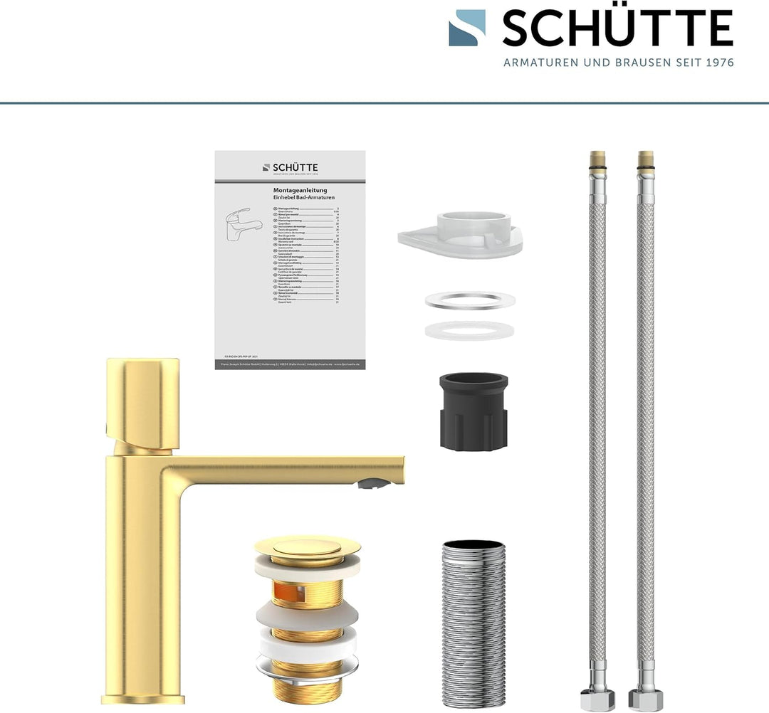 Schütte 33617 NEW YORK Waschtischarmatur Gold mit Ablaufgarnitur, Mischbatterie mit Pop-Up Ventil, B