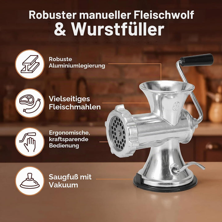 Manueller Fleischwolf mit Saugfuss, 17 x 17 x 12 cm