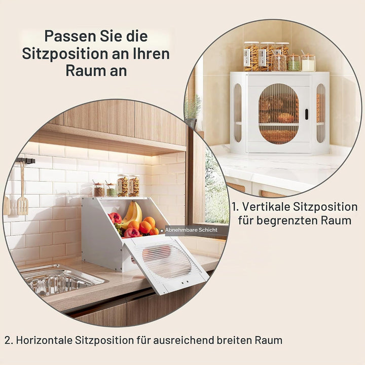 Ecke Brotkasten Holz Gross Botkorb für die Küche Brotdose Zwei Ebenen Brot Aufbewahrungsbox Verstell