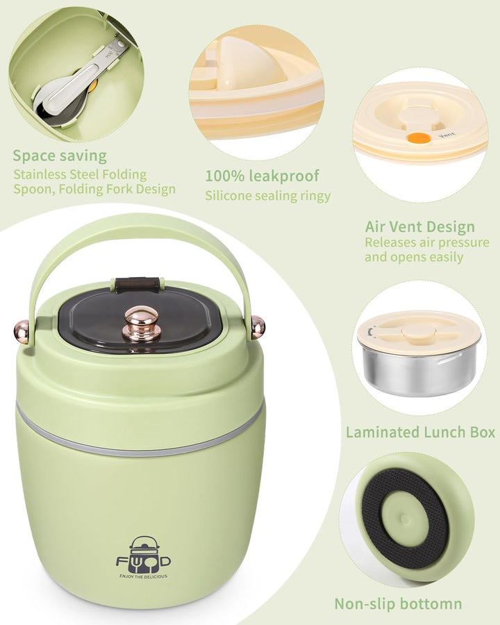 Thermobehälter für Essen 1.2L, Edelstahl Warmhaltebehälter , Auslaufsichere Thermo Lunchbox mit Klap
