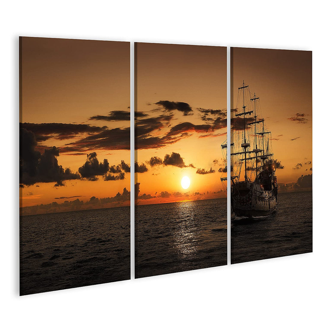 islandburner Bild auf Leinwand Piratenschiff Offenes Meer Sonnenuntergang Bilder Wandbilder Poster L