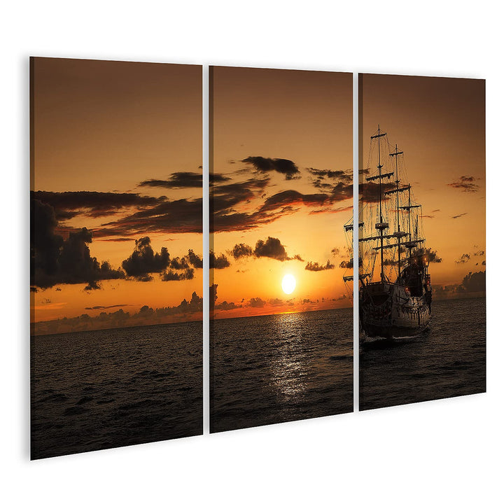 islandburner Bild auf Leinwand Piratenschiff Offenes Meer Sonnenuntergang Bilder Wandbilder Poster L
