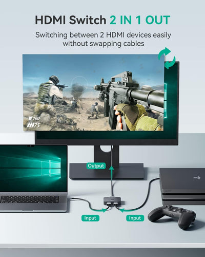 HDMI Splitter 8K@60Hz 4K@120Hz, GANA HDMI 2.1 Switch, Aluminium Bidirektional HDMI Switcher 2 In 1 O