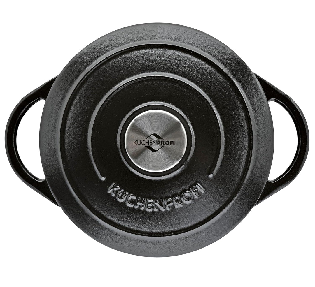Küchenprofi Gusseisen Bräter mit Deckel schwarz 20 cm, Schmortopf, Auflaufform, Dutch Oven, Brotback