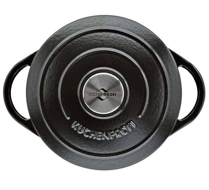 Küchenprofi Gusseisen Bräter mit Deckel schwarz 20 cm, Schmortopf, Auflaufform, Dutch Oven, Brotback