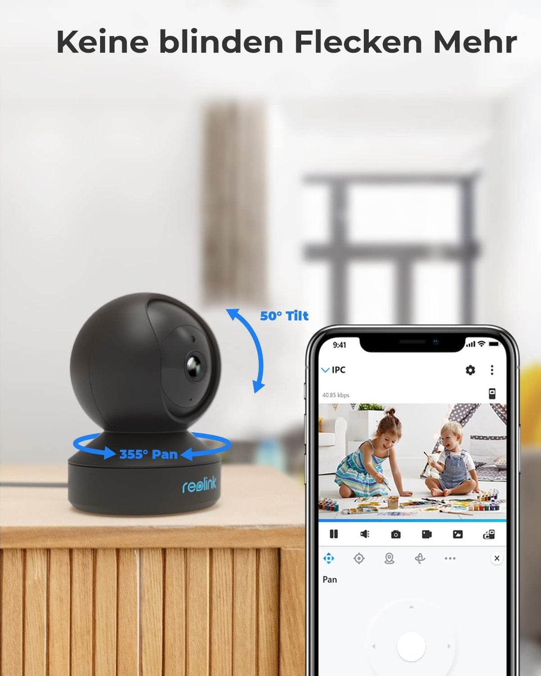 Reolink WLAN Überwachungskamera Innen, 2K 3MP Hund Haustier Kamera Babyphone, 355° Schwenk&50°Neigun