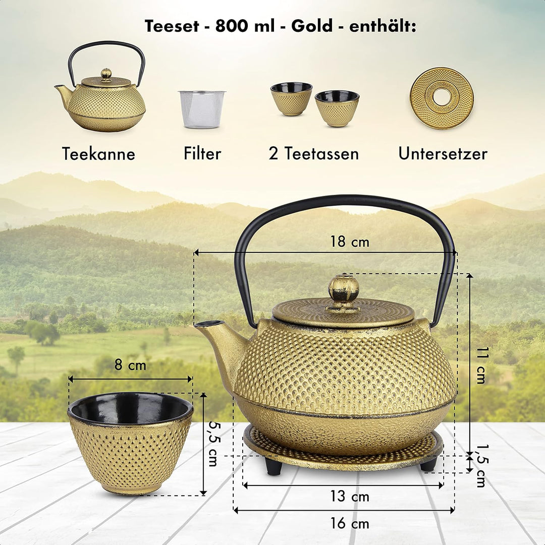 Tealøv TEEKANNE GUSSEISEN SET 800 ML IN GESCHENKBOX | Komplettes Teeservice aus Gusseisen | Gusseise