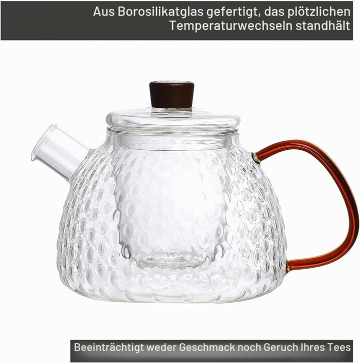 Point-Virgule Teekanne mit Filter aus Borosilikatglas, gehämmert, 1000 ml Durchsichtig 1000 ml Glass