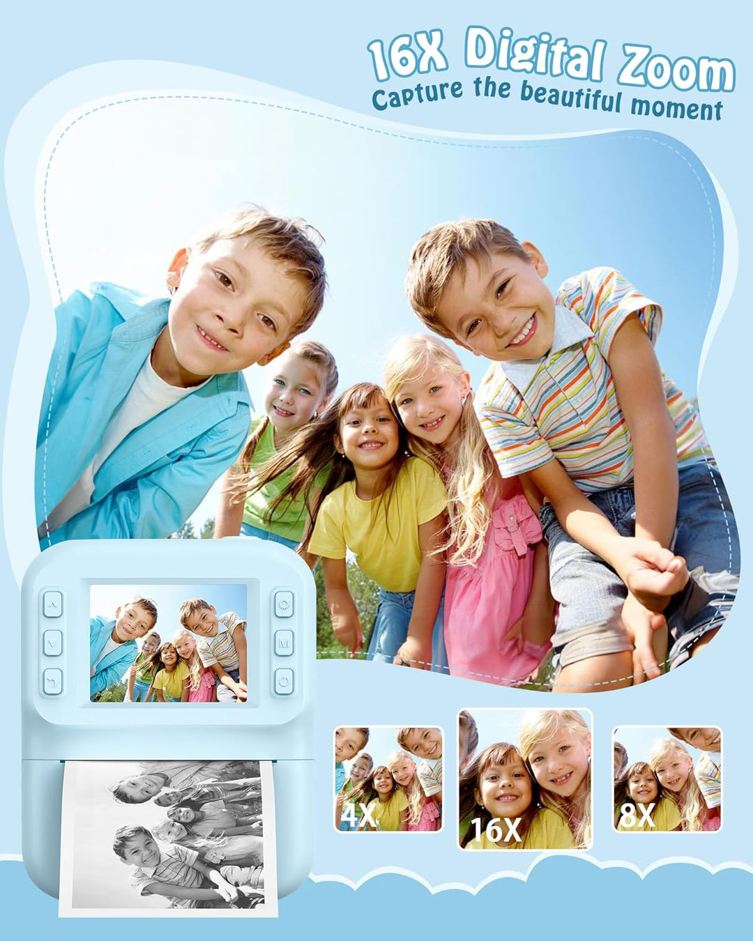 Sofortbildkamera Kinder 48MP, 1080P Video Kinderkamera mit Sofortdruck, 2,4 Zoll IPS Spielzeug Kamer
