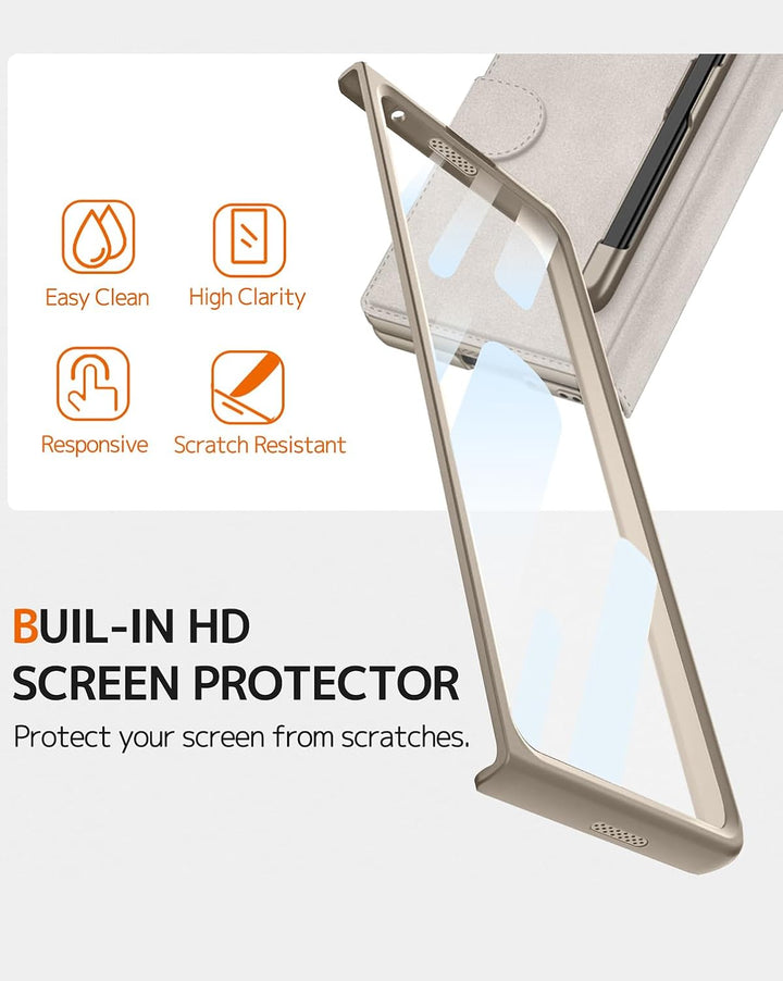 NINKI für Samsung Galaxy Z Fold 7 Hülle mit Kartenhalter,Eingebauter Displayschutz Scharnierschutz C
